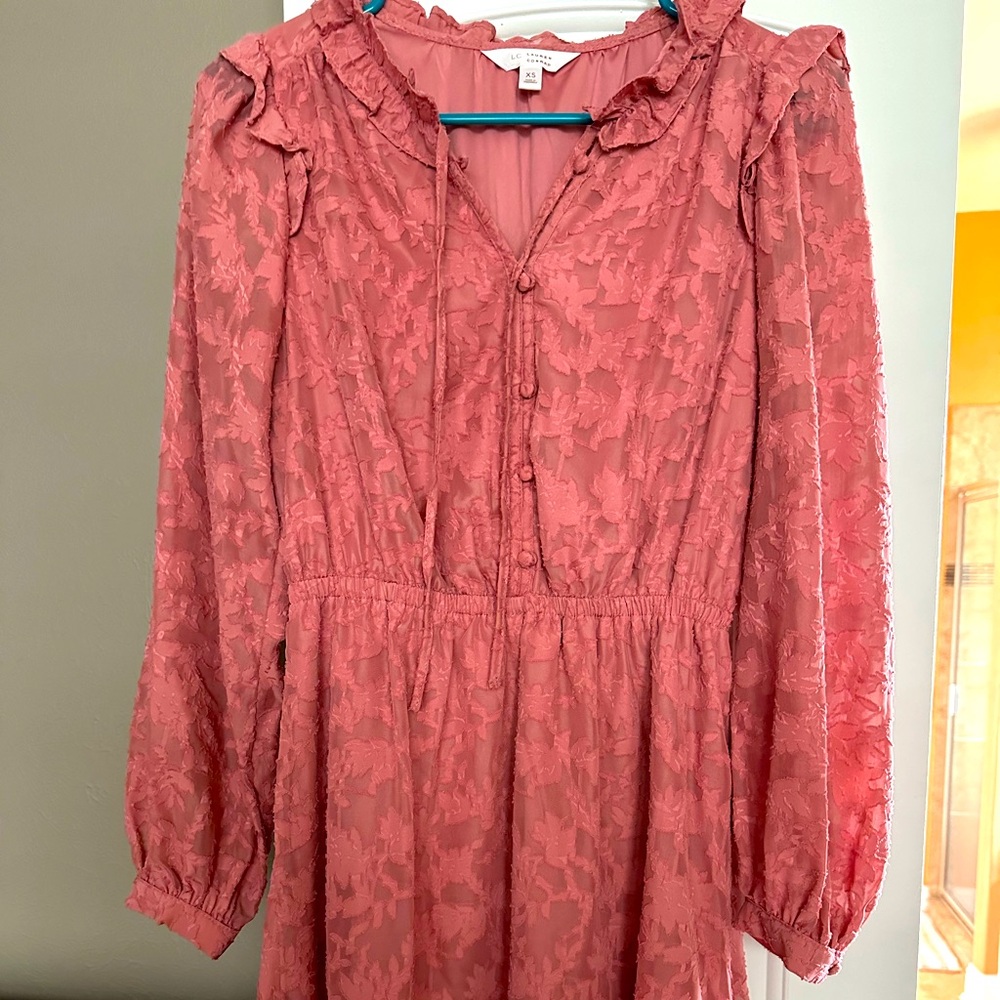 Rose Colored Lace Mini Dress, long sleeve